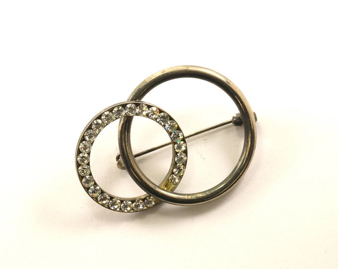 Vintage Double Circle Crystal CZ Pin/Brooch 925 Sterling BB 1073