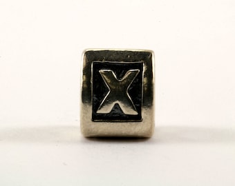 Vintage Pandora Alphabet Initial “X” Charm Block Bead For European Bracelet Sterling Silver CH 103-E