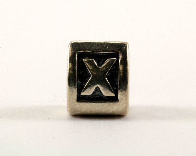 Vintage Pandora Alphabet Initial “X” Charm Block Bead For European Bracelet Sterling Silver CH 103-E