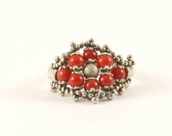 Vintage Rhombus Red Beads Beaded Design Ring 925 Sterling Silver RG 3803
