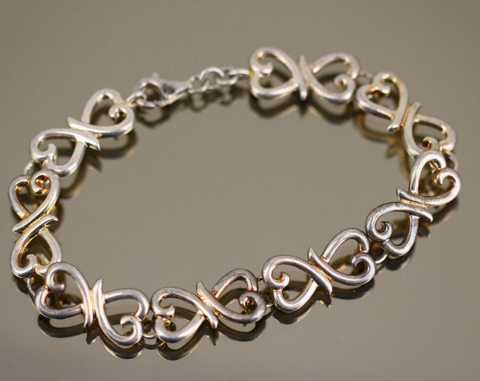 Vintage Scroll Heart Open Design Link Chain Bracelet 925 Sterling Silver BR 1515