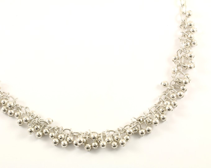 Vintage 18 Inch Dangle Beads Beaded Design Link Chain Necklace 925 Sterling Silver NC 274