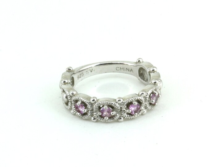 Vintage Size 6 Round Pink & White CZ 925 Sterling Silver RG 625