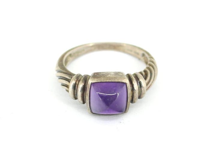 Vintage Hong Kong Shiny Purple Crystal CZ Stones Cut Scroll Design Ring 925 Sterling Silver RG 1438
