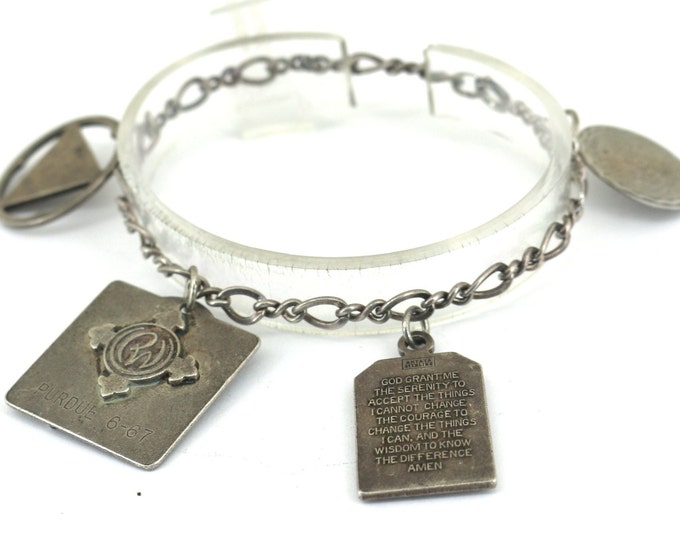 Vintage 6.5in  Purdue Religious Cross Charm Tag Link Bracelet Antalya Sterling Silver BR 3179