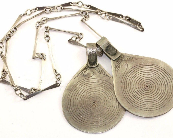 Davian Sterling Silver Vintage Two Pendant Modernist Necklace Nc 394