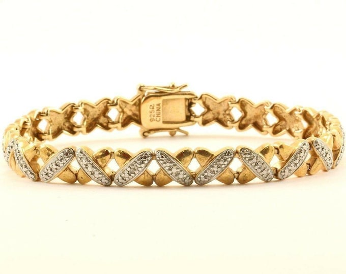 Vintage 14K Gold Plated X Cross Design Bracelet Sterling 925 Silver Br 1604