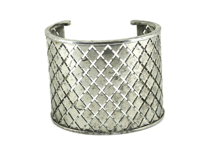Vintage Italy Rebecca Melrose Wide Cuff 925 Sterling Silver Bracelet BR 3746