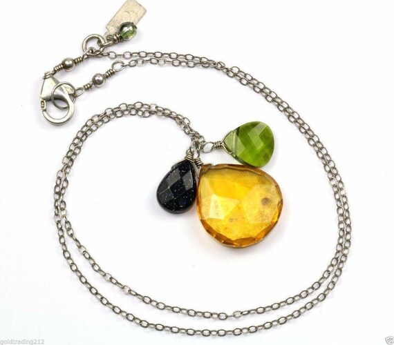 Vintage Teardrop Yellow Citrine Green Peridot Blu… - image 2