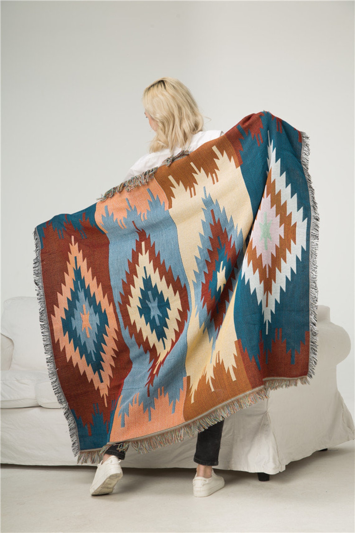 Hand Woven Fringe Thread Blanket Knitted Throw Blanket for Etsy