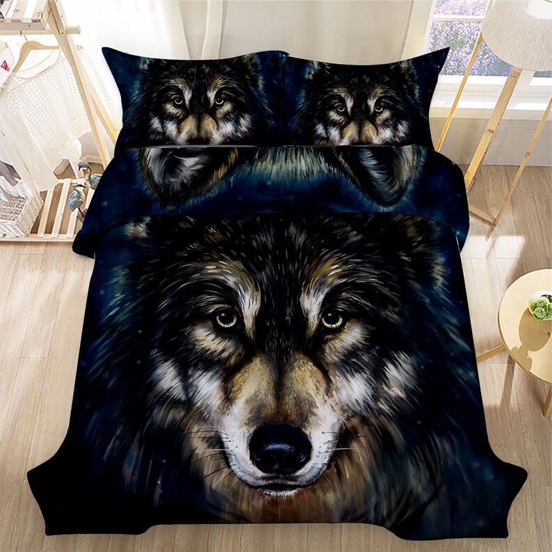 Twin Full Queen Size Wolf Pattern Bedding Set 3 Pcs Animal