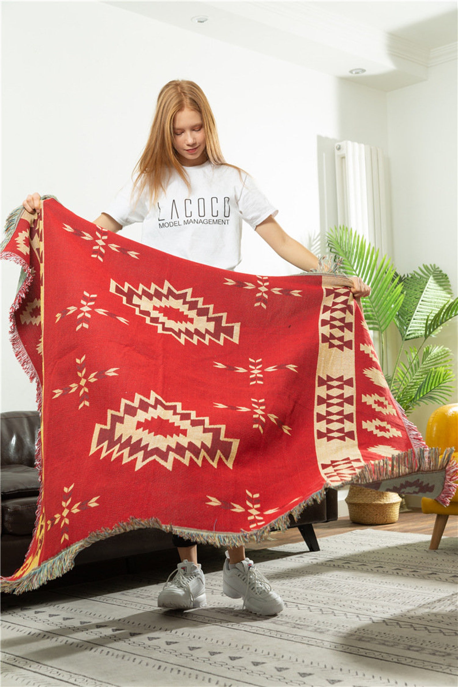 Hand woven fringe thread blanket knitted throw blanket for Etsy