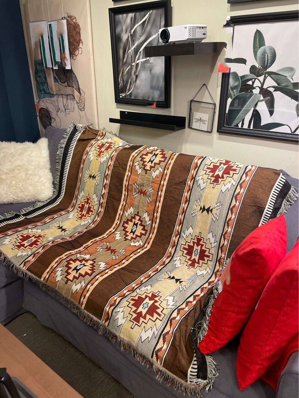 Hand woven fringe thread blanket knitted throw blanket for Etsy