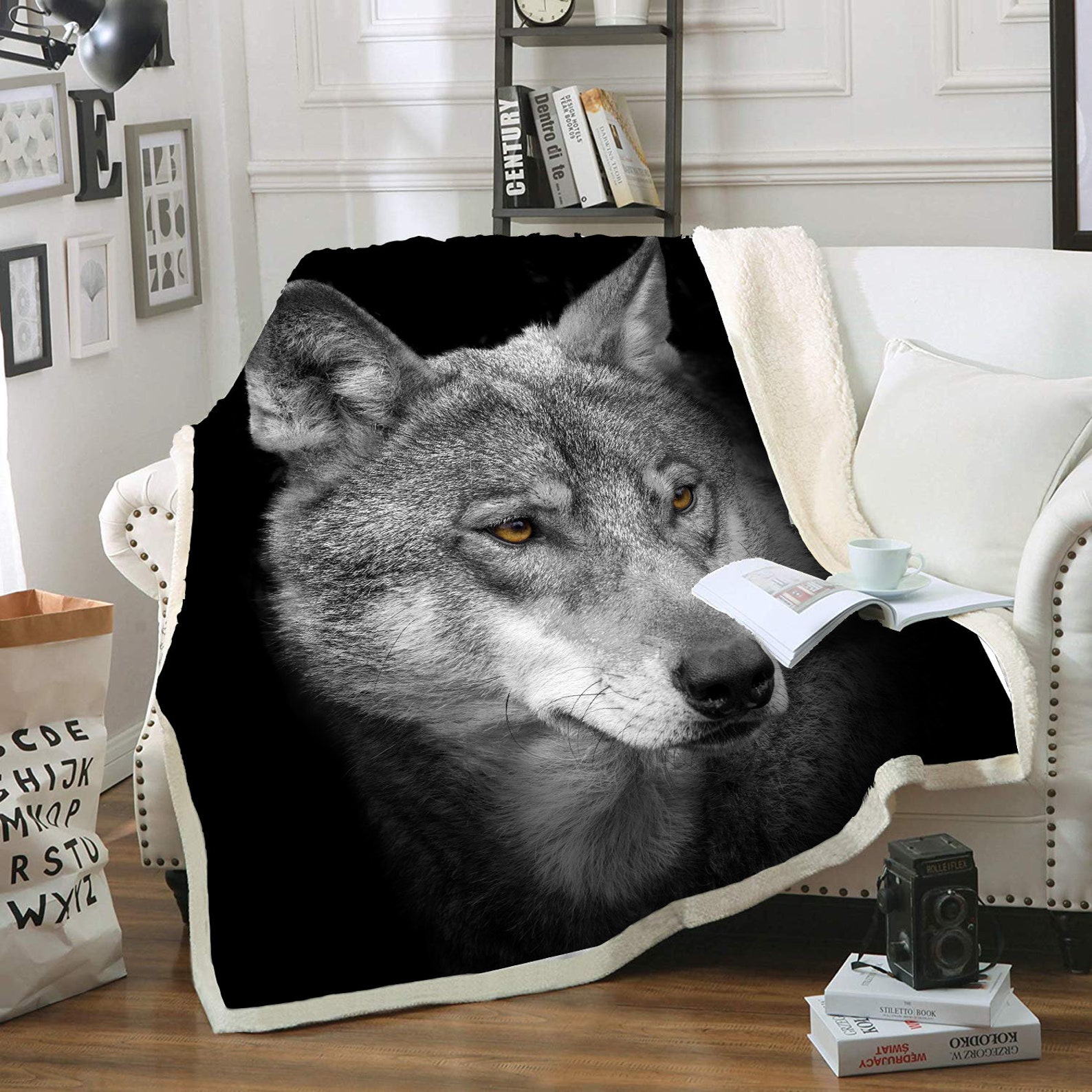 Black Wolf Blanket Comfort Warmth Soft Cozy Air Conditioning Etsy