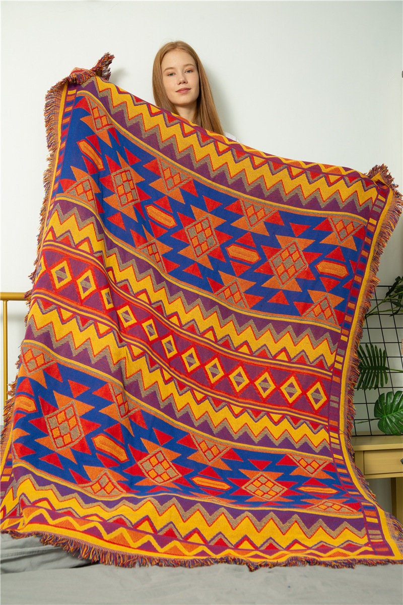 Hand woven fringe thread blanket knitted throw blanket for Etsy