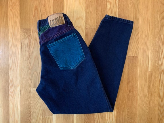 Zena 26 Extra High Waist Color Block Vintage 90s Jeans | Etsy