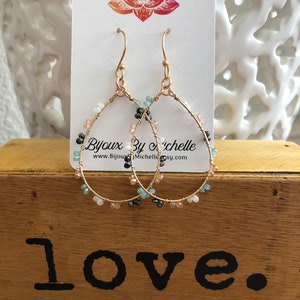 Luna Earrings: Gold Tear drop earrings,Faceted bead earrings,Beaded tear drop earrings,Teardrop Earrings, gold hoop earrings,gold drops.