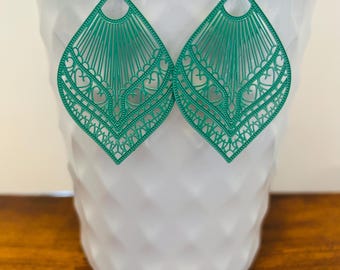 Filigree Drop Earrings: Teal Geometric Fan Dangles