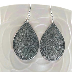 Silver Filigree Water Drop Earrings: Hypoallergenic Teardrop Jewelry