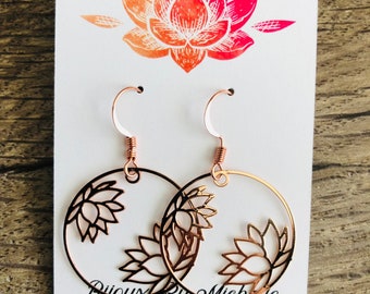 Lotus filigree earrings, Rose gold Filigree, Lotus flower earrings,  Filigree dangle, Flower  filigree earrings, Filigree earrings. Lotus