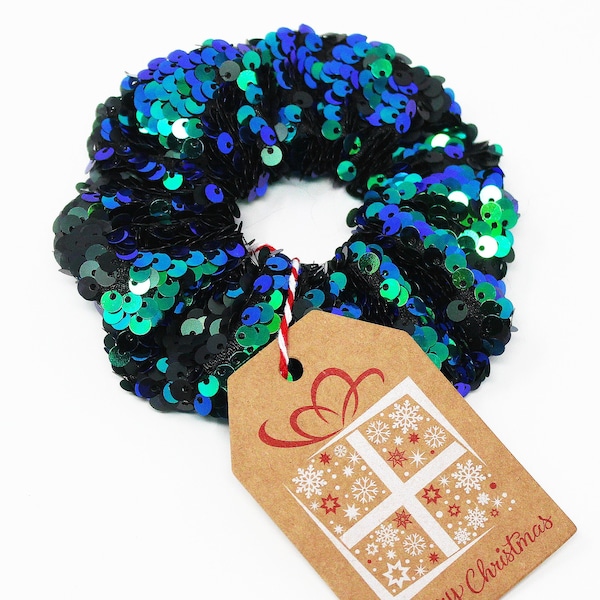 Mermaid Reversible Sequin Hair Scrunchie, Sequin Scrunchy, christmas gift,christmas scrunchie.