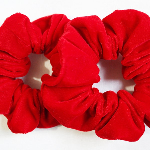 Red Velvet Hair Scrunchie, Hair Ties, Gentle Hair Elastic, Hair Accessories and Handmade Favors or Gifts