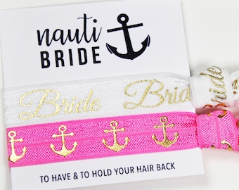 Nauti Bride Hair Ties, Elastic Hair Ties, Elastic Wrist Bands/Bracelets, Party Favors, Wedding Favors, Hair Tie Favors