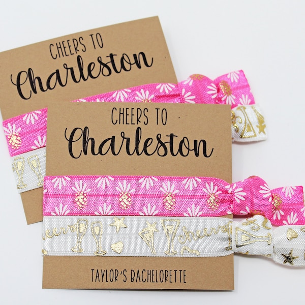 Cheers to Charleston Hair Ties, Charleston Bachelorette Hair Ties, Bachelorette Party Favors, Elastic Hair Ties, Wrist Band, Hair Tie Favors