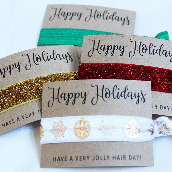 Happy Holidays Hair Ties, Christmas Hair Ties, Holiday Gifts, Christmas Gifts, Holiday Favors, Christmas Favors