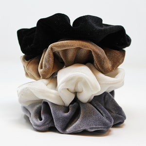Neutral Velvet Hair Scrunchie Set, Grey, White, Nude, Black, Scrunchys, Gentle Hair Ties, Hair Accessories, Gift Set image 1
