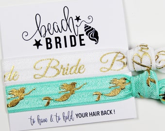 Beach Bride Hair Ties, Elastic Hair Ties, Elastic Wrist Bands/Bracelets, Party Favors, Wedding Favors, Hair Tie Favors