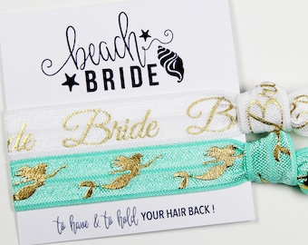 Beach Bride Hair Ties, Elastic Hair Ties, Elastic Wrist Bands/Bracelets, Party Favors, Wedding Favors, Hair Tie Favors