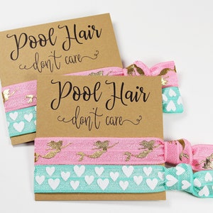 Pool Hair Don&#39;t Care Hair Ties, Elastic Wristbands, Party Favors, Birthday Favors, Bachelorette Favors, Pool Party Favors, Hair Tie Favors
