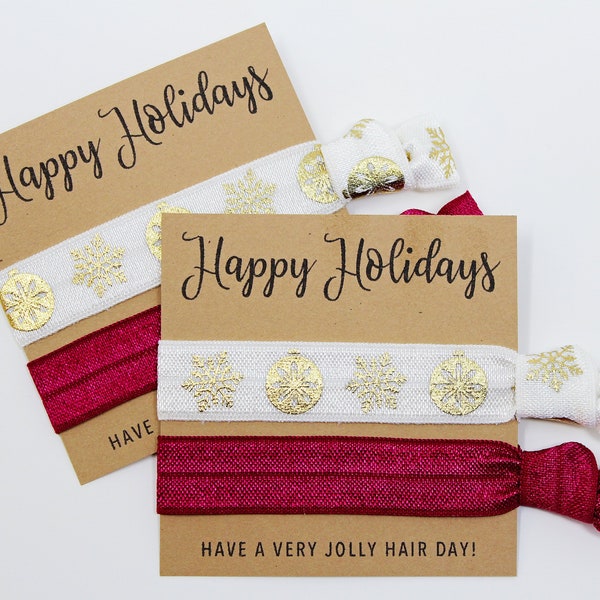 Happy Holiday Hair Ties, Christmas Hair Ties, Holiday Gifts, Christmas Gifts, Holiday Favors, Christmas Favors, Jolly Hair Day