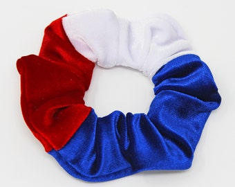 Patriotic Velvet Hair Scrunchie, Red, White, Blue, Scrunchy, Hair Accessories, Gift, Favors, Velvet Scrunchy, 3 in One Scrunchie, Multicolor