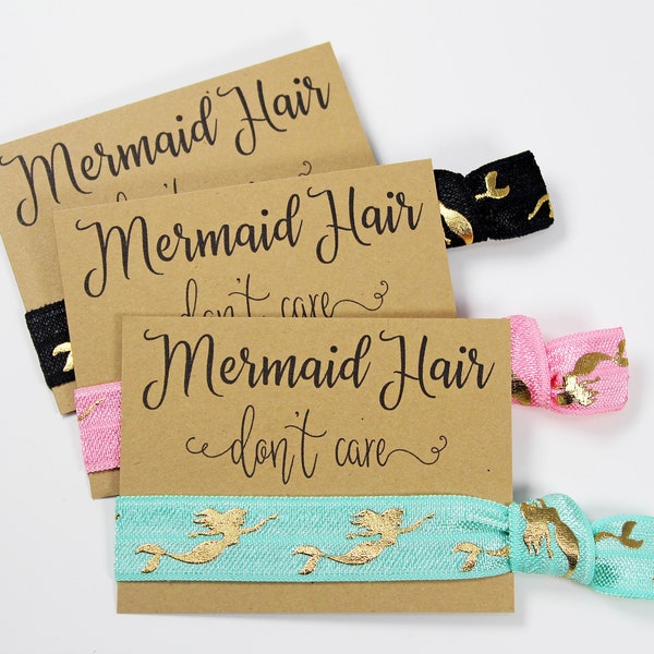 Mermaid Hair Don't Care Hair Ties, Elastic Hair Ties, Elastic Wristbands, Party Favors, Wedding Favors, Bachelorette Favors, Hair Tie Favors