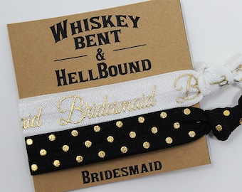 Whiskey Bent and Hell Bound Bridesmaid Hair Ties, Bachelorette Favors, Elastic Wrist Bands/Bracelets, Bachelorette Party Favors