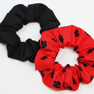 Paw Print & Black Cotton Hair Scrunchies, Pet Lover, Hair Ties, Top Knot, Gentle Hair Elastics, Hair Accessories, Gift Set, Favors, Handmade