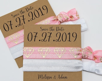 Save the Date Hair Ties, Elastic Hair Ties, Elastic Wrist Bands, Party Favors, Hair Tie Favors, Wedding Date Hair Ties, Wedding Favors