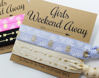 Girls Weekend Away Hair Ties, Bachelorette Favors, Elastic Wrist Bands/Bracelets, Bachelorette Party Favors, Wedding Favors