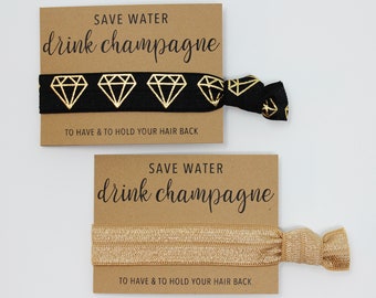 Save Water, Drink Champagne Hair Ties, Bachelorette Favors, Elastic Wrist Bands/Bracelets, Bachelorette Party Favors, Wedding Favors