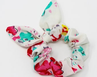Floral Bow Hair Scrunchie, Hair Tie, Gentle Hair Elastic, Hair Accessory, Handmade Favors or Gifts, Scrunchie For Kids, One Hair Scrunchie