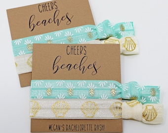 Cheers Beaches Hair Ties, Beach Bachelorette Hair Ties, Bachelorette Party Favors, Elastic Hair Ties, Wrist Band, Hair Tie Favors