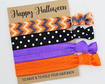 Happy Halloween Hair Tie Set, Hair Ties, Elastic Hair Ties, Elastic Wrist Bands, Elastic Bracelets