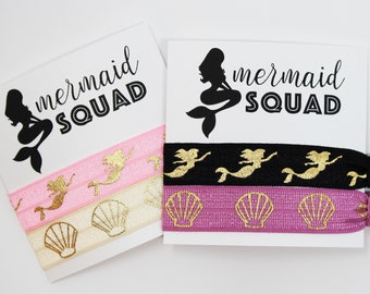 Mermaid Squad Hair Ties, Bachelorette Favors, Elastic Wrist Bands/Bracelets, Bachelorette Party Favors, Wedding Favors, Beach Party Favors