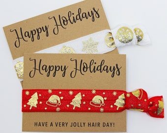 Happy Holiday Hair Ties, Christmas Hair Ties, Holiday Gifts, Christmas Gifts, Holiday Favors, Christmas Favors, Jolly Hair Day