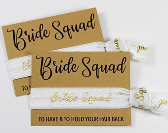 Bride Squad Hair Ties, Elastic Hair Ties, Elastic Wrist Bands/Bracelets, Party Favors, Wedding Favors, Hair Tie Favors