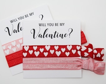 Will You Be My Valentine? Valentine's Day Hair Ties, Valentine's Day Proposal, Elastic Hair Ties, Elastic Wrist Bands, Valentine Gift