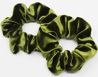 Olive Velvet Hair Scrunchie, Hair Tie, Gentle Hair Elastic, Hair Accessory, Handmade Favor/Gifts, One Hair Scrunchie