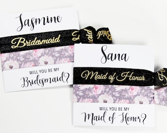 Bridesmaid Proposal Gift, Hair Ties, Elastic Hair Ties, Elastic Wrist Bands/Bracelets, Party Favors, Wedding Favors, Hair Tie Favors